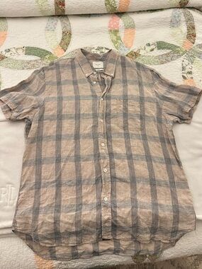 Billy Reid Men's Short-Sleeve Button-Down Plaid Shirt in Tan & Gray
